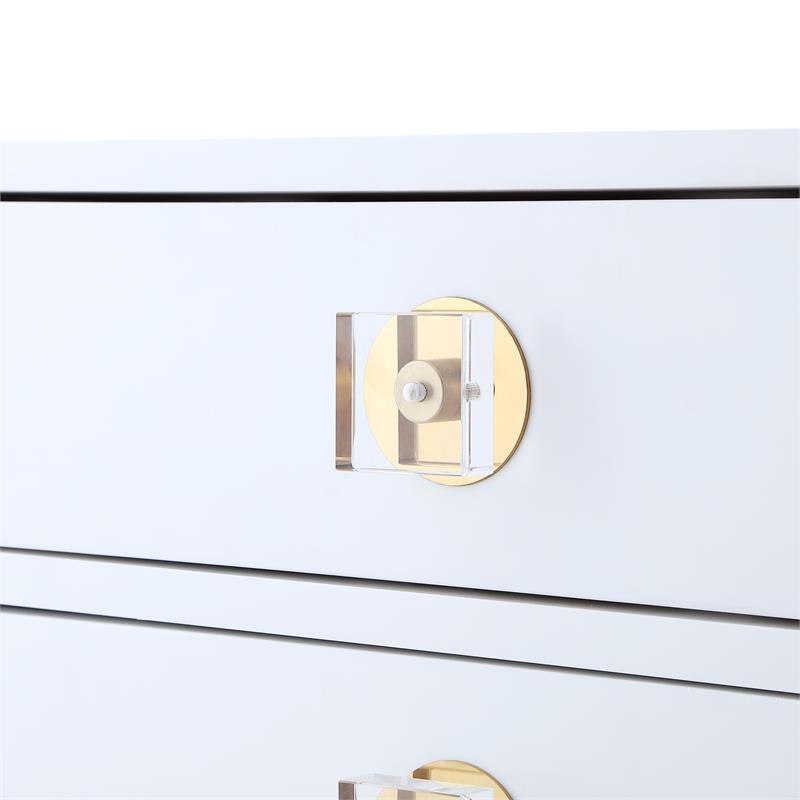 Posh Living Glamuri 3-Drawer Nightstand with Acrylic Legs in White