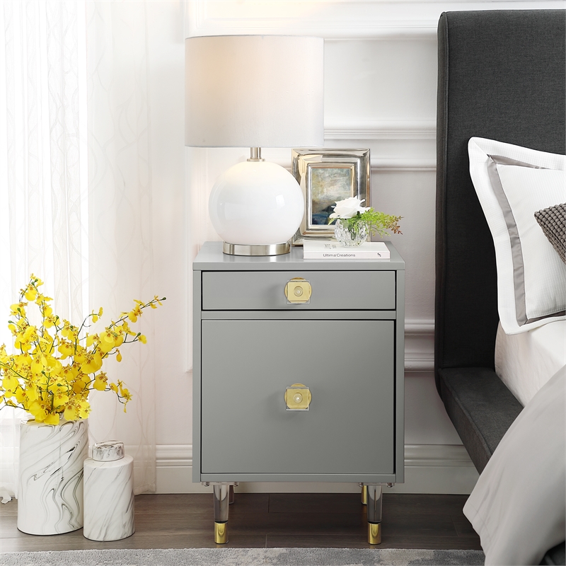 Posh Living Petrocchio Single Drawer/Door Nightstand in Light Gray