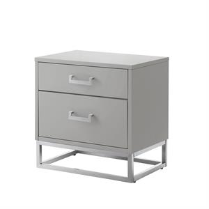 Posh Living Stefano 2-Drawer Nightstand with Metal Base in Light Gray/Chrome
