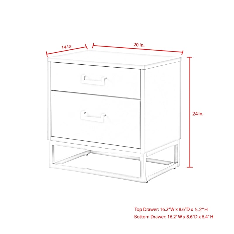 Posh Living Stefano 2-Drawer Nightstand with Metal Base in Light Gray/Chrome