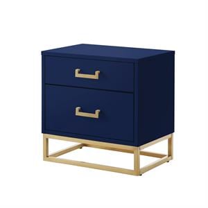 Posh Living Stefano 2-Drawer Nightstand with Metal Base in Dark Navy/Gold