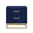 Posh Living Stefano 2-Drawer Nightstand with Metal Base in Dark Navy/Gold