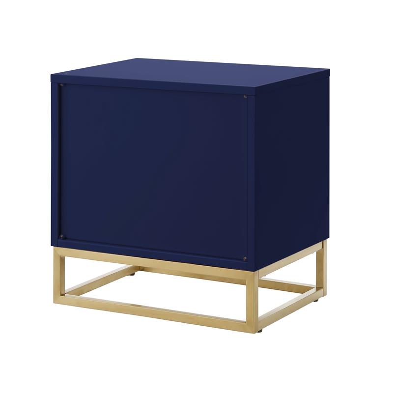 Posh Living Stefano 2-Drawer Nightstand with Metal Base in Dark Navy/Gold