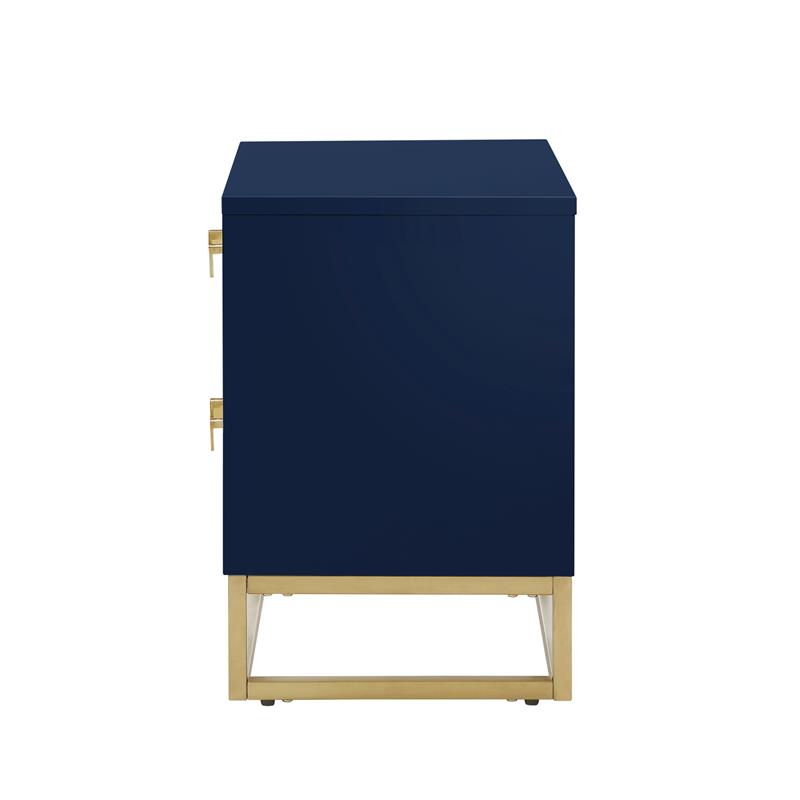 Posh Living Stefano 2-Drawer Nightstand with Metal Base in Dark Navy/Gold