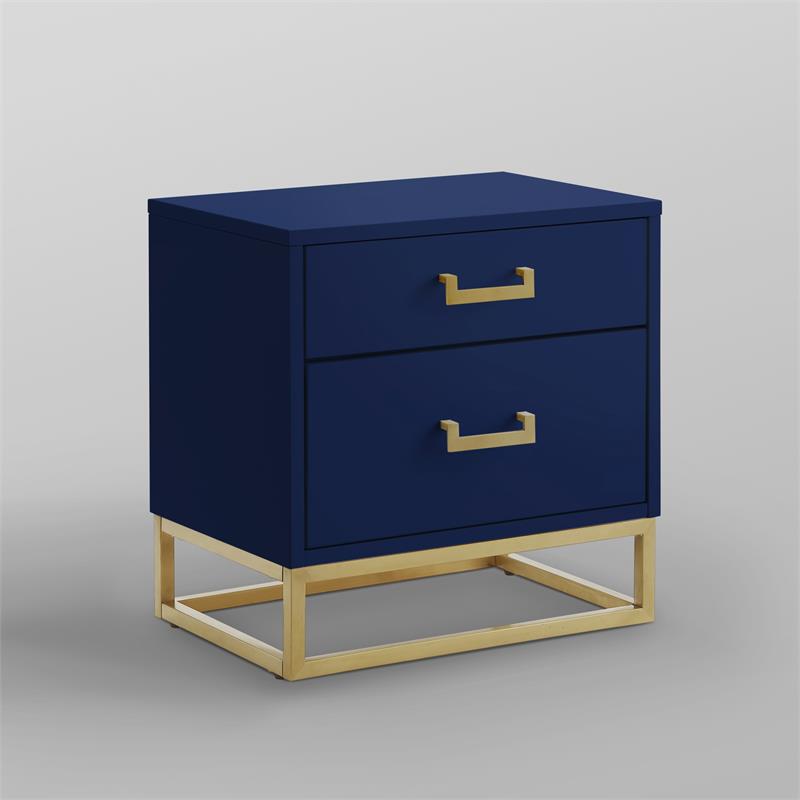 Posh Living Stefano 2-Drawer Nightstand with Metal Base in Dark Navy/Gold