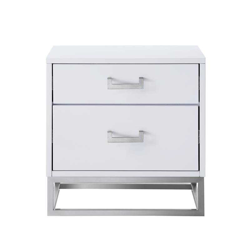 Posh Living Stefano 2-Drawer Nightstand with Metal Base in Dark Gray/Chrome