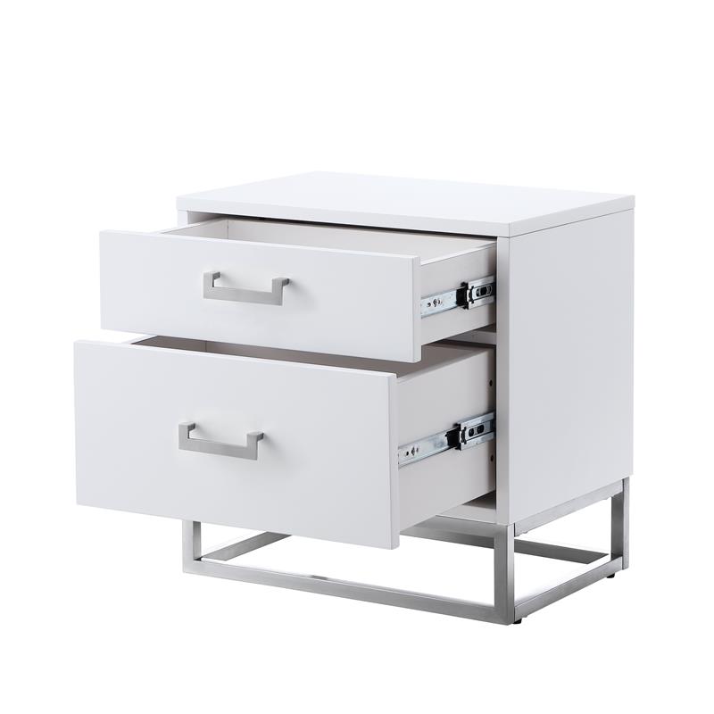 Posh Living Stefano 2-Drawer Nightstand with Metal Base in Dark Gray/Chrome