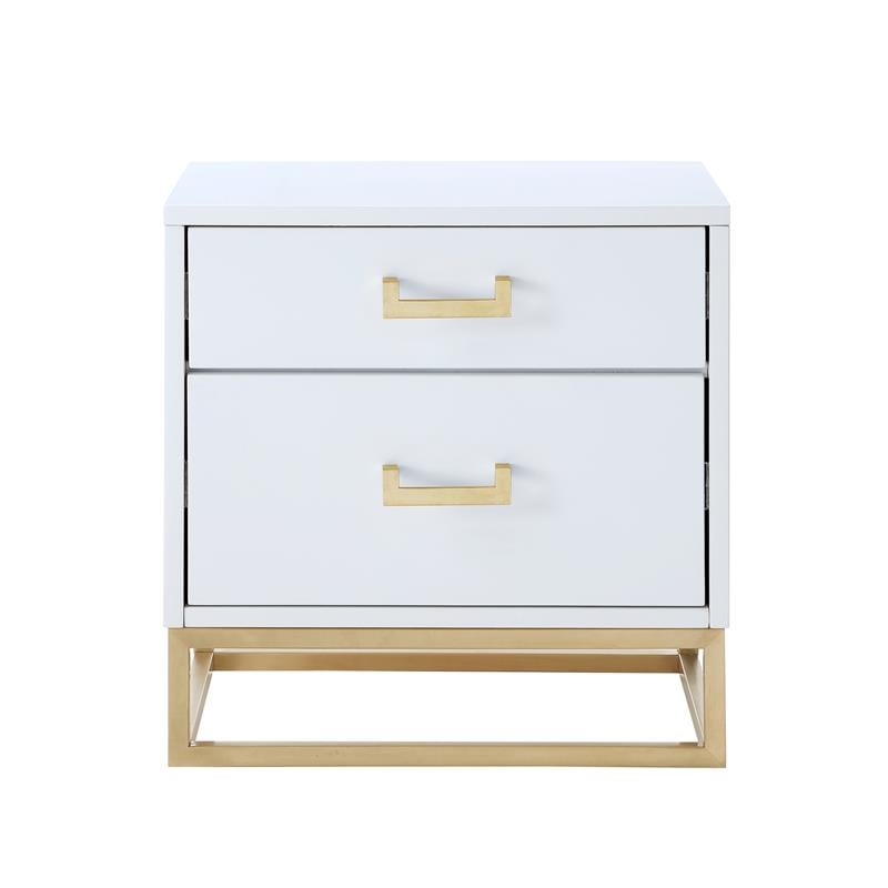 Posh Living Stefano 2-Drawer Nightstand with Metal Base in White/Chrome