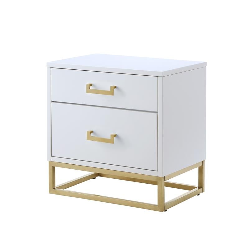 Posh Living Stefano 2-Drawer Nightstand with Metal Base in White/Chrome