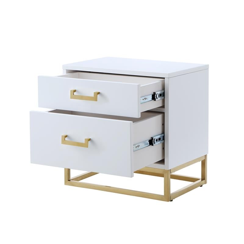 Posh Living Stefano 2-Drawer Nightstand with Metal Base in White/Chrome
