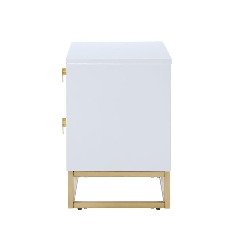 Posh Living Stefano 2-Drawer Nightstand with Metal Base in White/Chrome