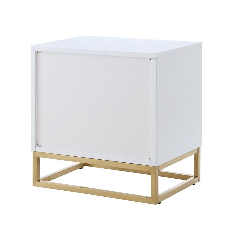 Posh Living Stefano 2-Drawer Nightstand with Metal Base in White/Chrome