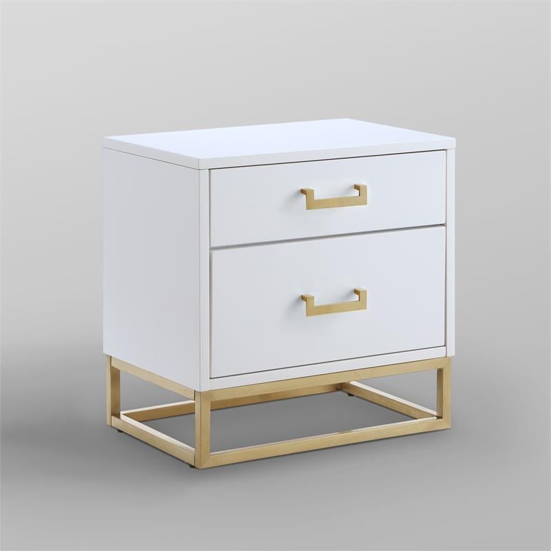 Posh Living Stefano 2-Drawer Nightstand with Metal Base in White/Chrome