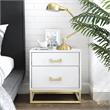 Posh Living Stefano 2-Drawer Nightstand with Metal Base in White/Chrome