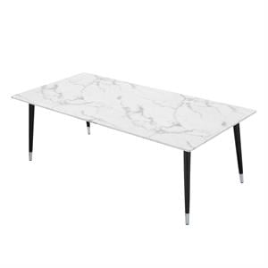 Posh Living Zayd 90&quot Marble Dining Table With Metal Legs in Black/Silver