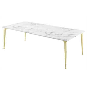 Posh Living Leroy 90&quot Marble Dining Table With Metal Legs in White/Gold