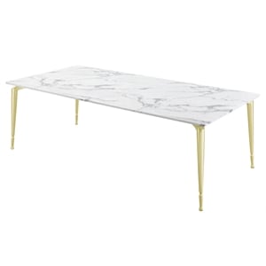 Posh Living Leroy 70&quot Marble Dining Table With Metal Legs in White/Gold