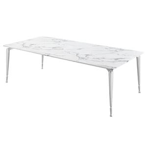 Posh Living Leroy 90&quot Marble Dining Table With Metal Legs in White/Silver