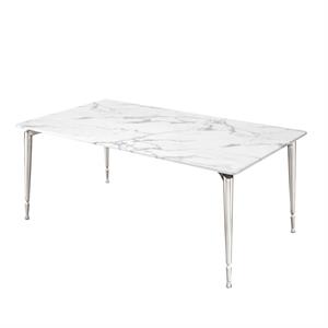 Posh Living Leroy 70&quot Marble Dining Table With Metal Legs in White/Silver