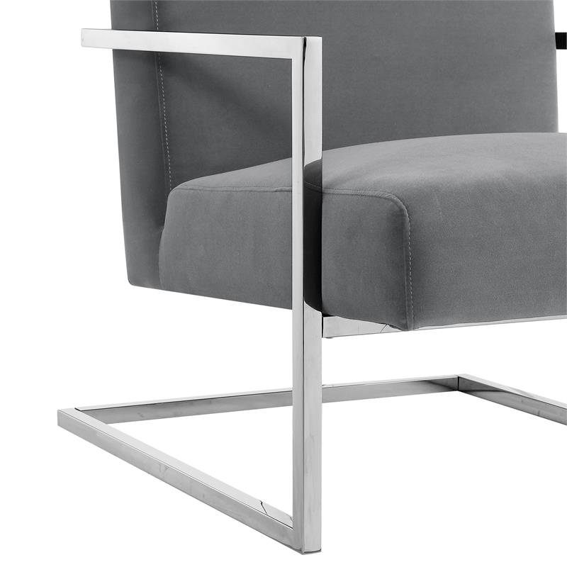 Posh Living Xzavier Velvet Upholstered Accent Chair in Gray/Chrome
