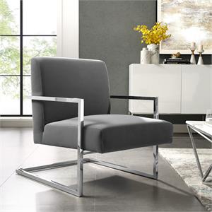 Posh Living Xzavier Velvet Upholstered Accent Chair in Gray/Chrome