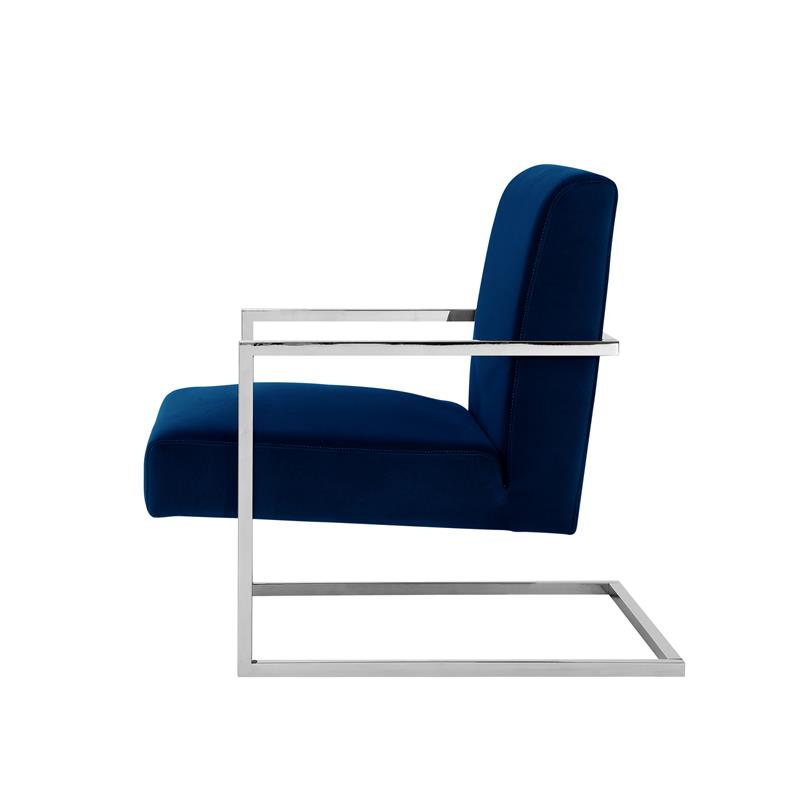 Posh Living Xzavier Velvet Upholstered Accent Chair in Navy/Chrome
