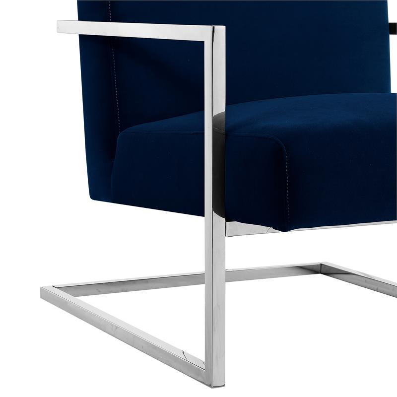 Posh Living Xzavier Velvet Upholstered Accent Chair in Navy/Chrome