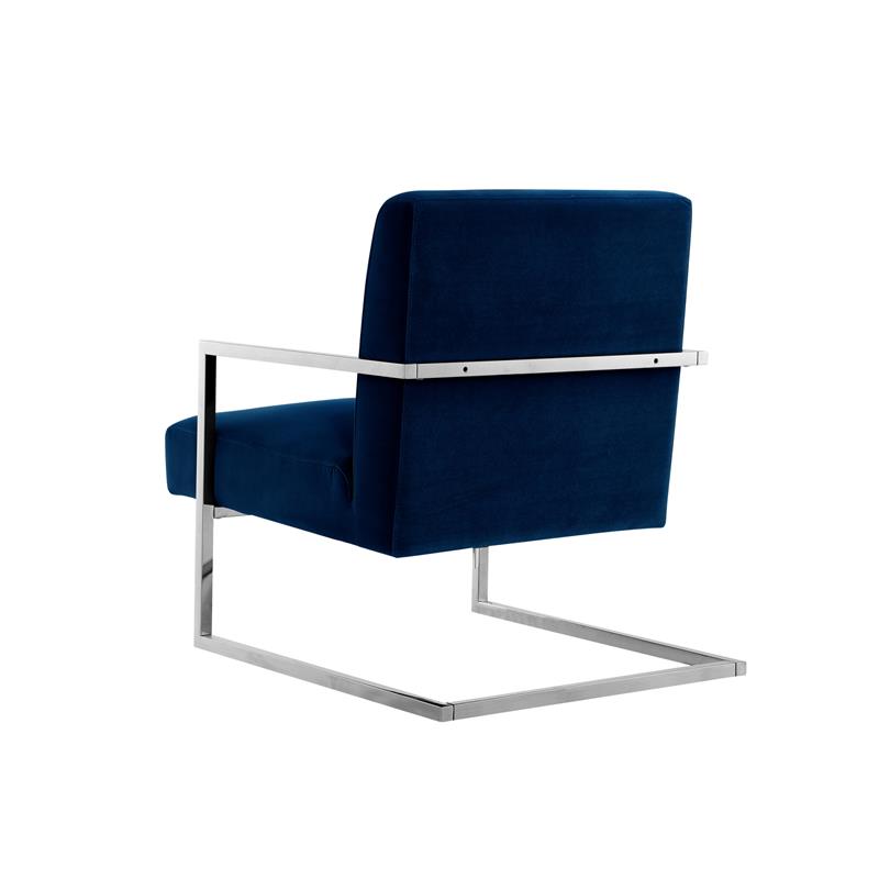 Posh Living Xzavier Velvet Upholstered Accent Chair in Navy/Chrome
