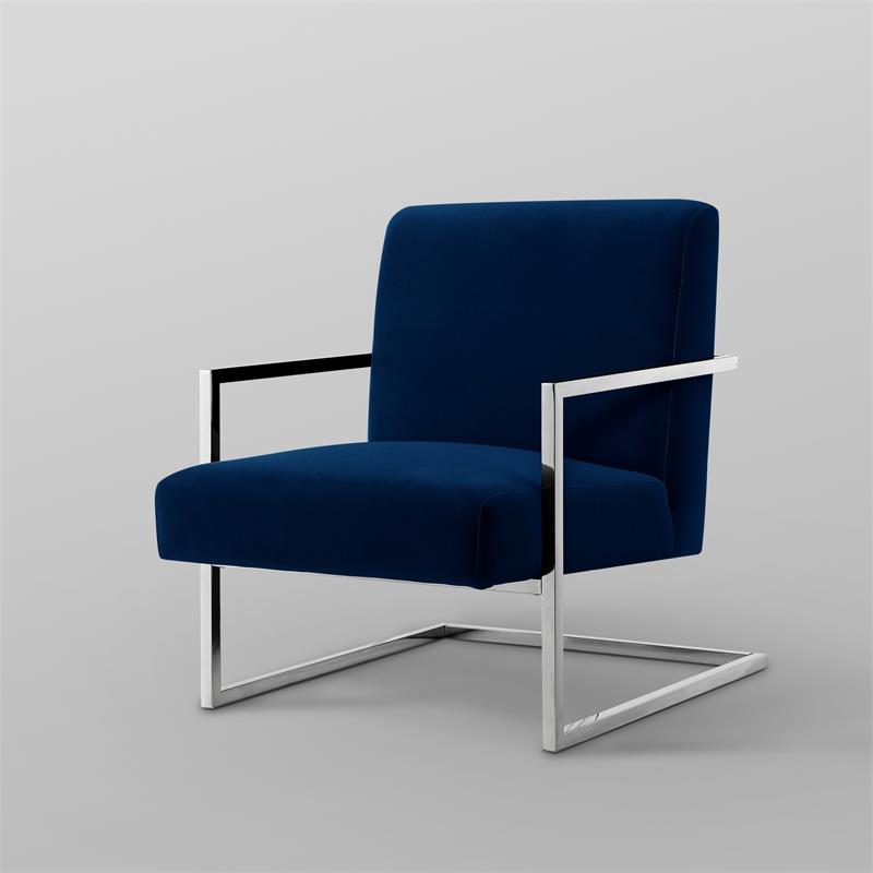 Posh Living Xzavier Velvet Upholstered Accent Chair in Navy/Chrome