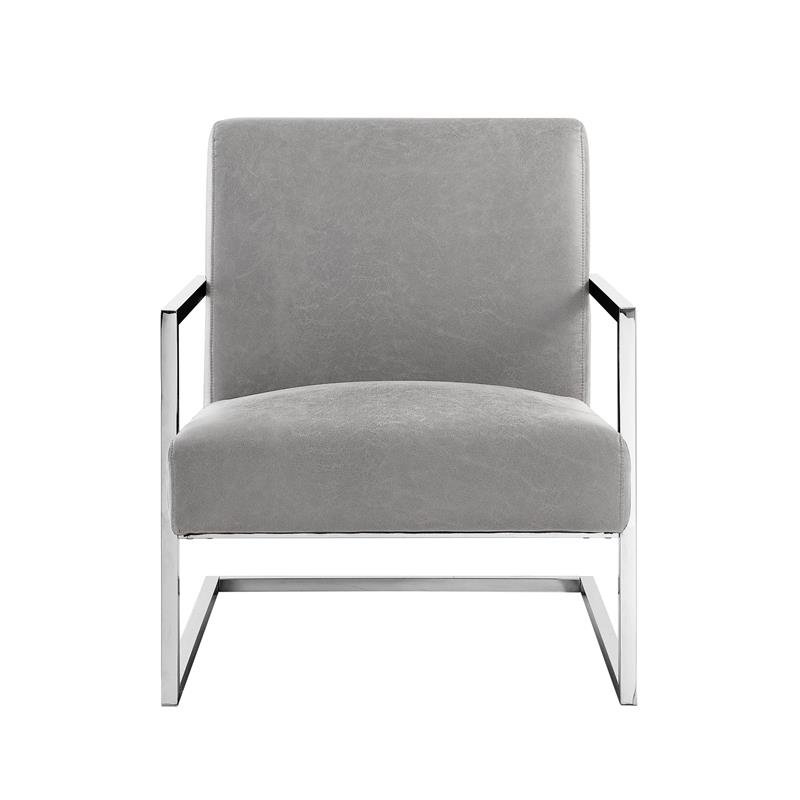 Posh Living Xzavier Faux Leather Accent Chair in Light Gray/Chrome