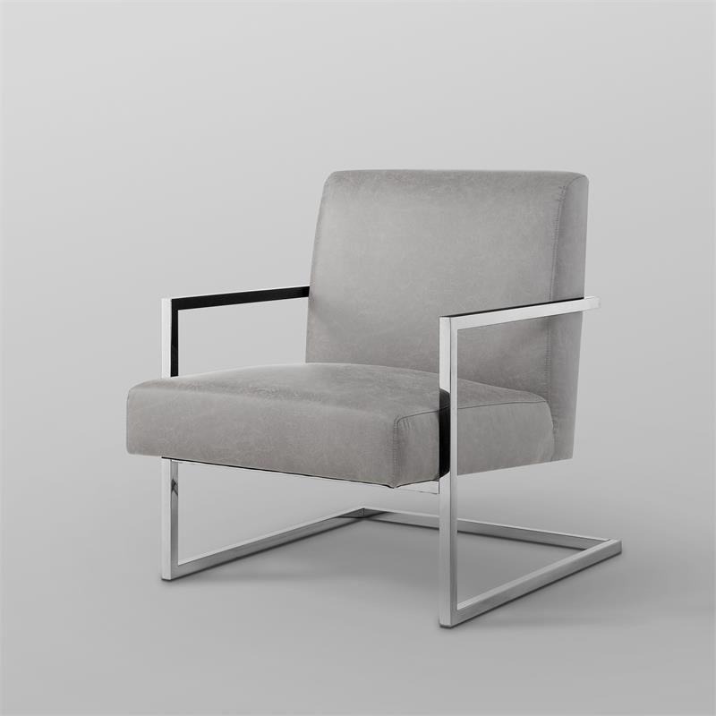 Posh Living Xzavier Faux Leather Accent Chair in Light Gray/Chrome