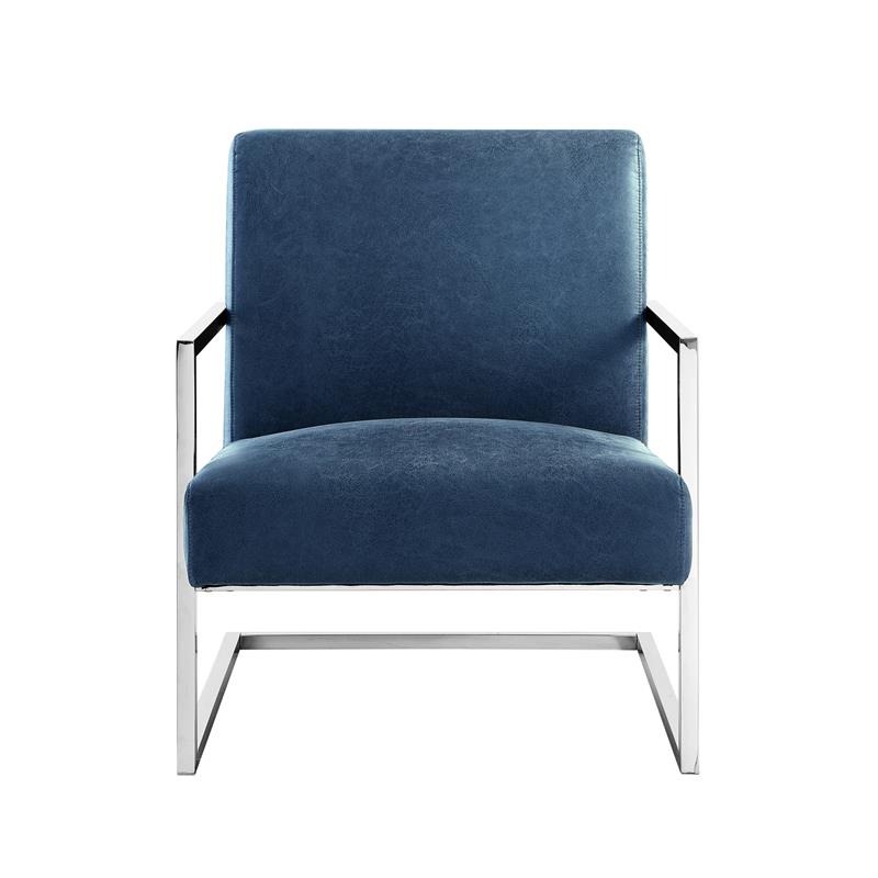 Posh Living Xzavier Faux Leather Accent Chair in Navy/Chrome