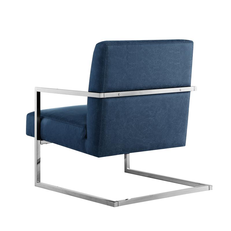Posh Living Xzavier Faux Leather Accent Chair in Navy/Chrome