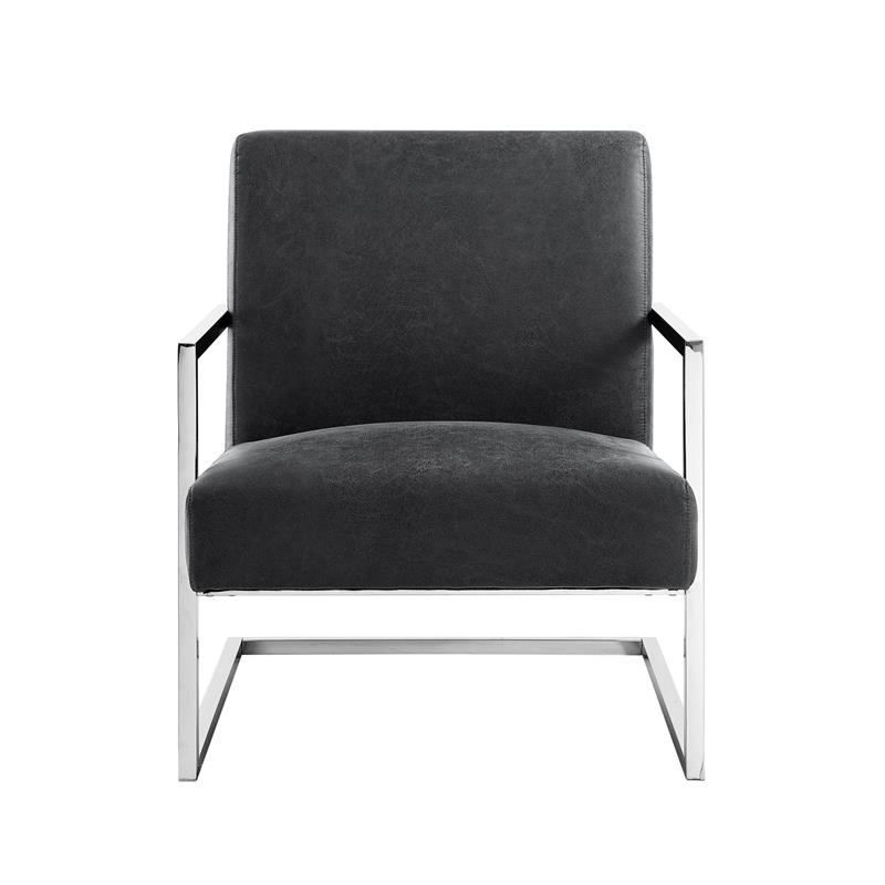 Posh Living Xzavier Faux Leather Accent Chair in Charcoal/Chrome