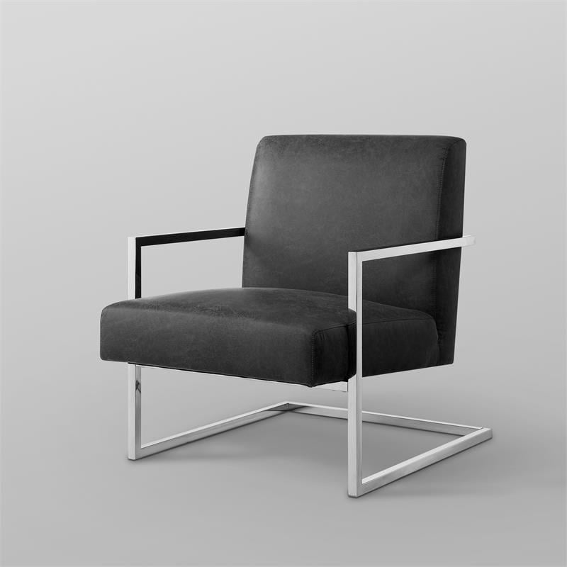 Posh Living Xzavier Faux Leather Accent Chair in Charcoal/Chrome