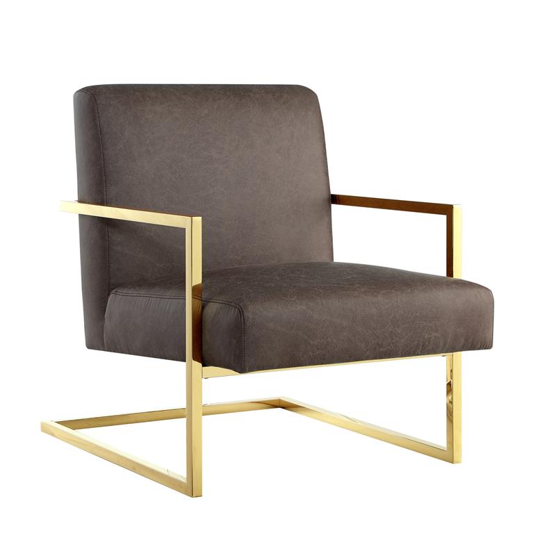 Posh Living Xzavier Faux Leather Accent Chair in Tan/Gold