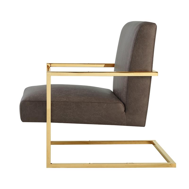 Posh Living Xzavier Faux Leather Accent Chair in Tan/Gold