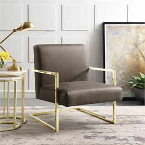 Posh Living Xzavier Faux Leather Accent Chair in Tan/Gold