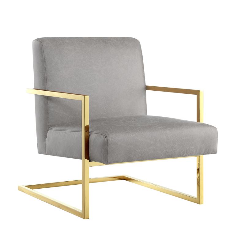 Posh Living Xzavier Faux Leather Accent Chair in Light Gray/Gold