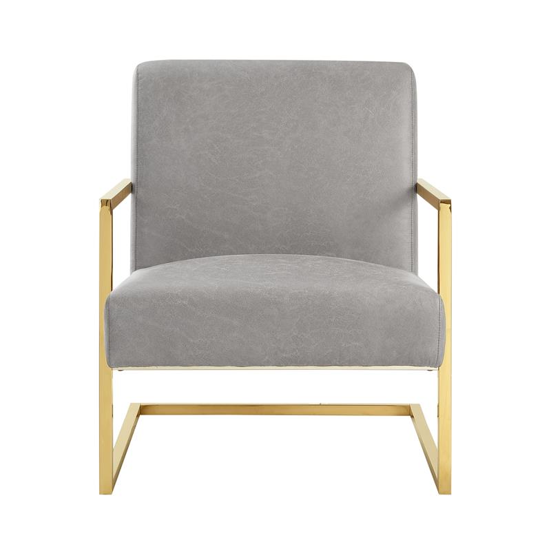 Posh Living Xzavier Faux Leather Accent Chair in Light Gray/Gold