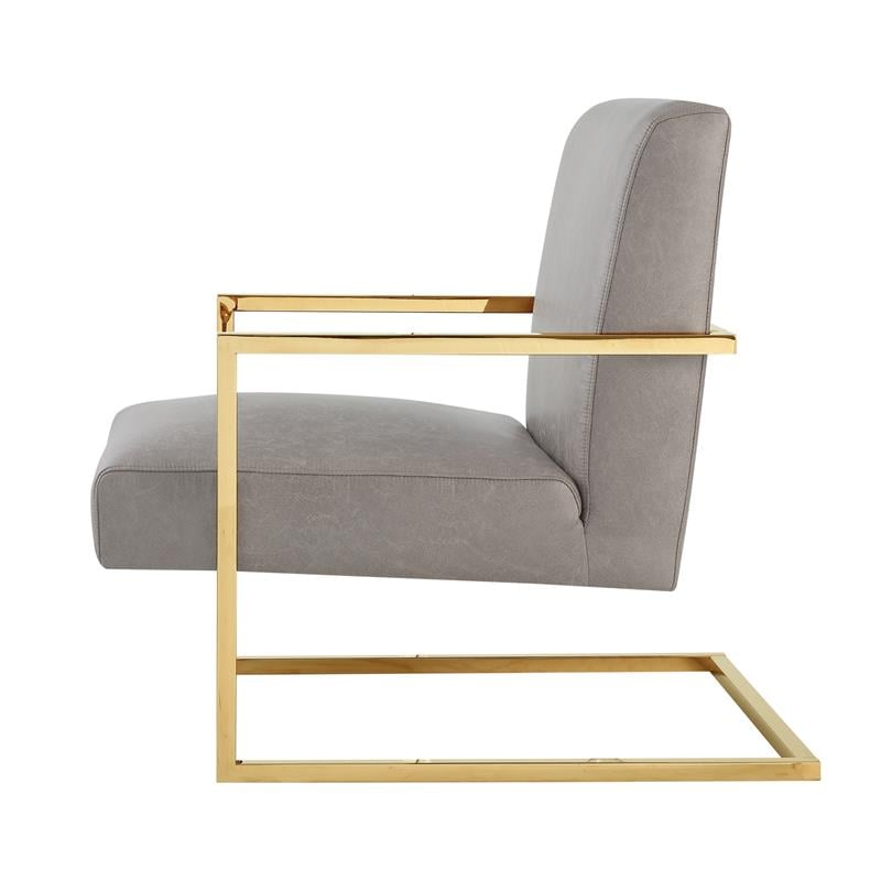 Posh Living Xzavier Faux Leather Accent Chair in Light Gray/Gold