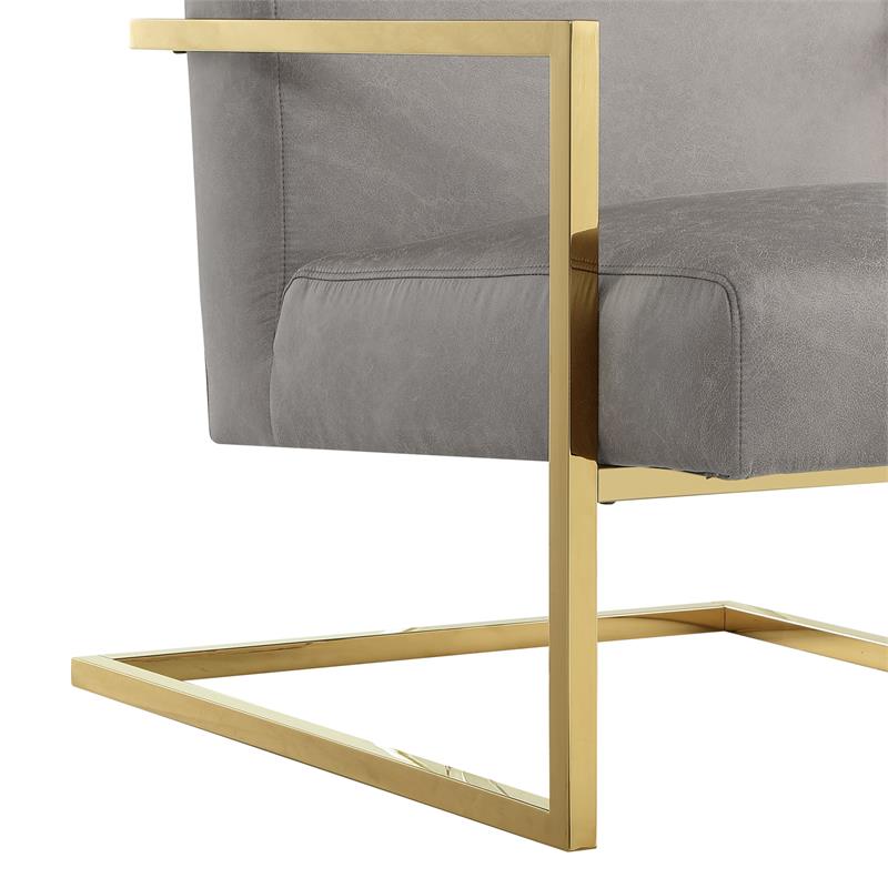 Posh Living Xzavier Faux Leather Accent Chair in Light Gray/Gold