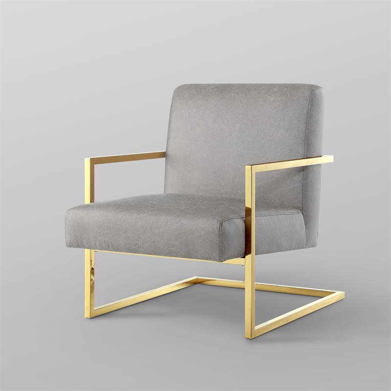 Posh Living Xzavier Faux Leather Accent Chair in Light Gray/Gold