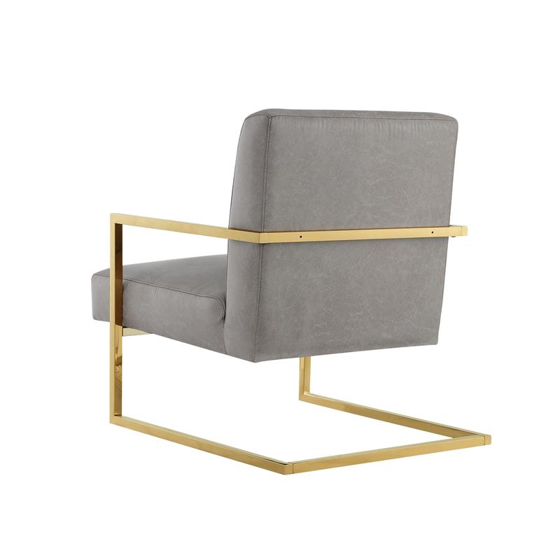 Posh Living Xzavier Faux Leather Accent Chair in Light Gray/Gold