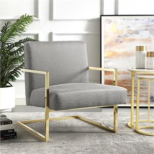 Posh Living Xzavier Faux Leather Accent Chair in Light Gray/Gold