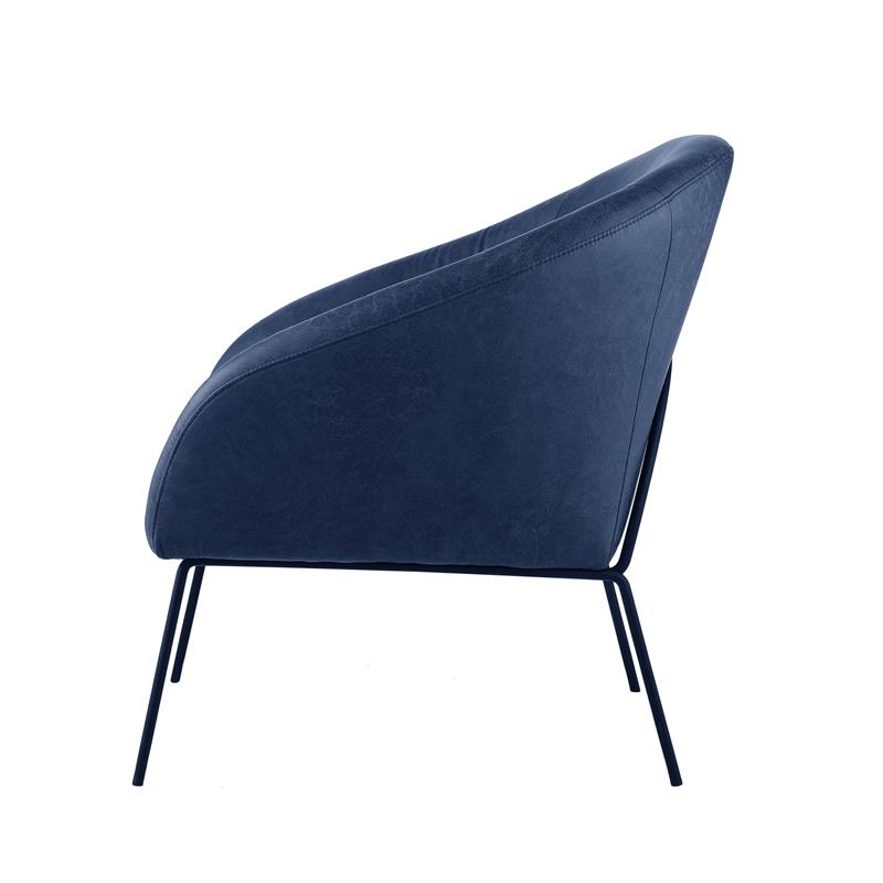 Posh Living Brixton Faux Leather Barrel Back Accent Chair in Navy/Black