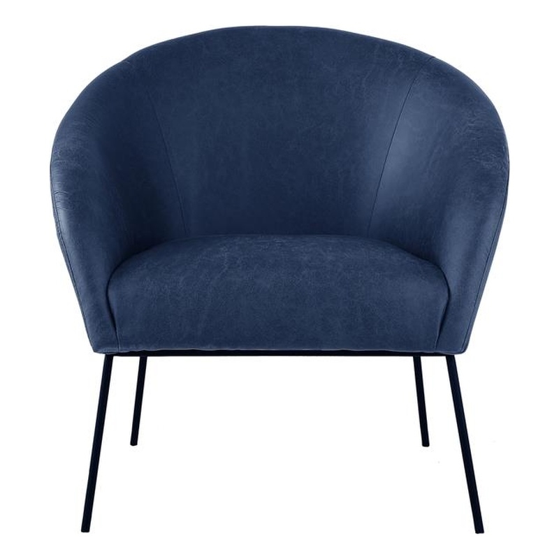 Posh Living Brixton Faux Leather Barrel Back Accent Chair in Navy/Black
