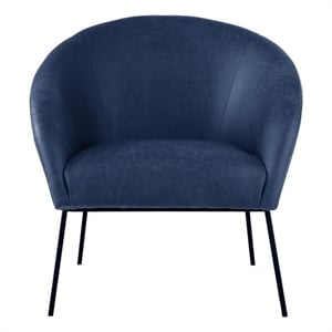 Posh Living Brixton Faux Leather Barrel Back Accent Chair in Navy/Black