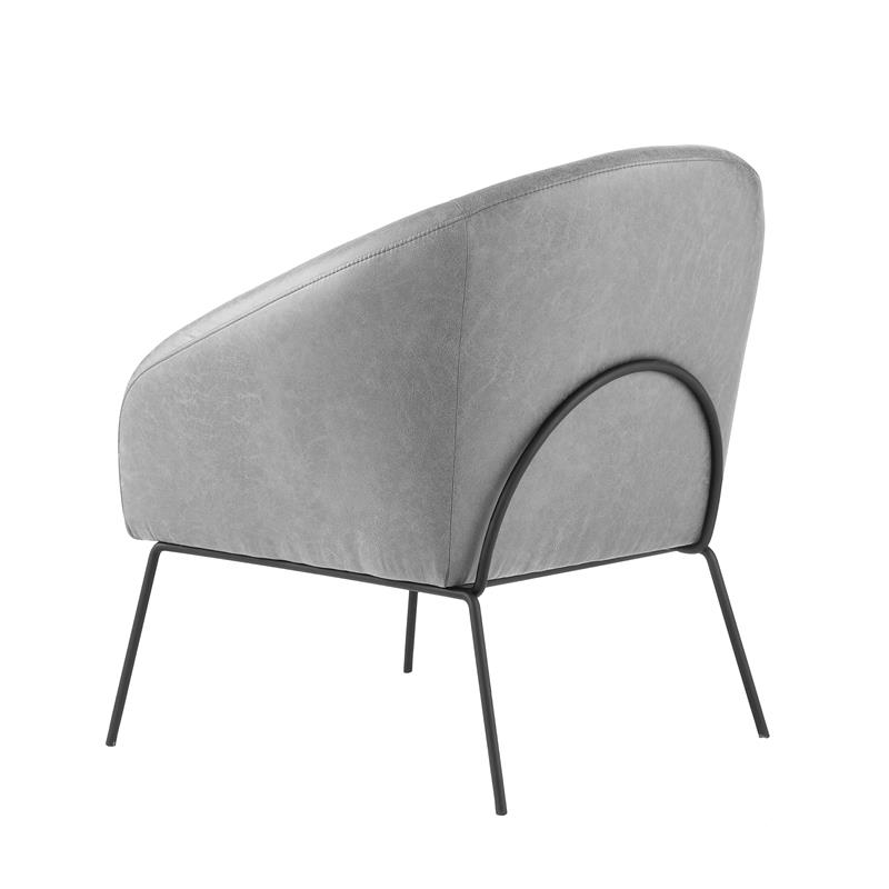 Posh Living Brixton Faux Leather Barrel Back Accent Chair in Light Gray/Black