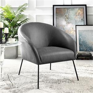 Posh Living Brixton Faux Leather Barrel Back Accent Chair in Light Gray/Black